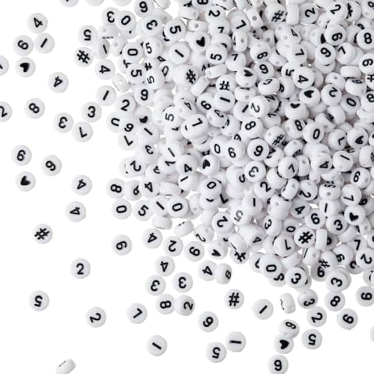White & Black Number Acrylic Circle Craft Beads, 7mm by Bead Landing™